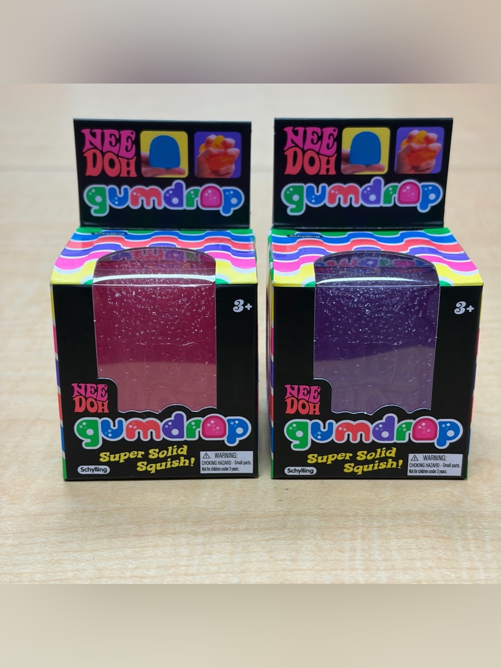 Lot of 2: Needoh Gumdrop Super Solid Squish Purple/Pink Squishy Fidget Toy New